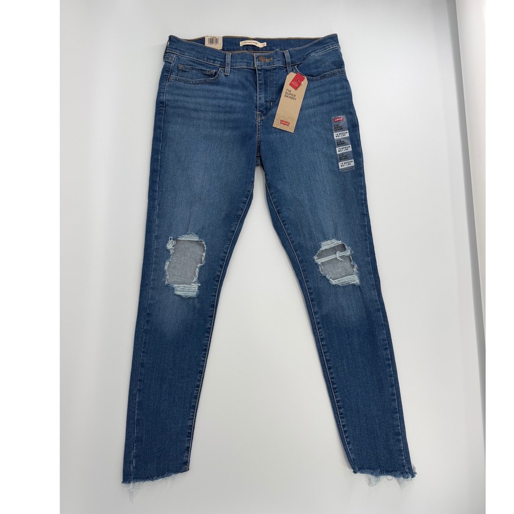 Levi's 710 Super Skinny Jeans Women 12/31 Blue NWT Distressed Raw Hem Mid Rise